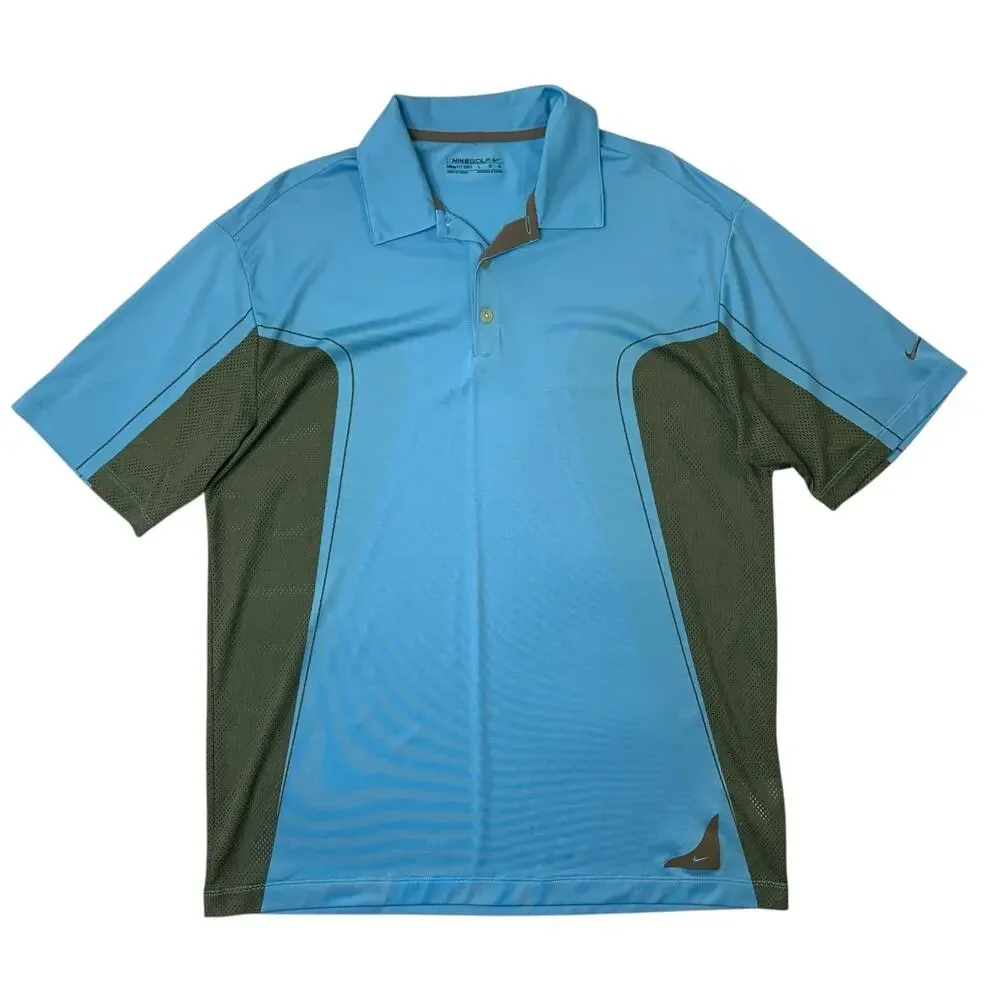 Vintage Nike Golf Shirt Men Large Water Blue Fit Dry Performance Polo Colorblock